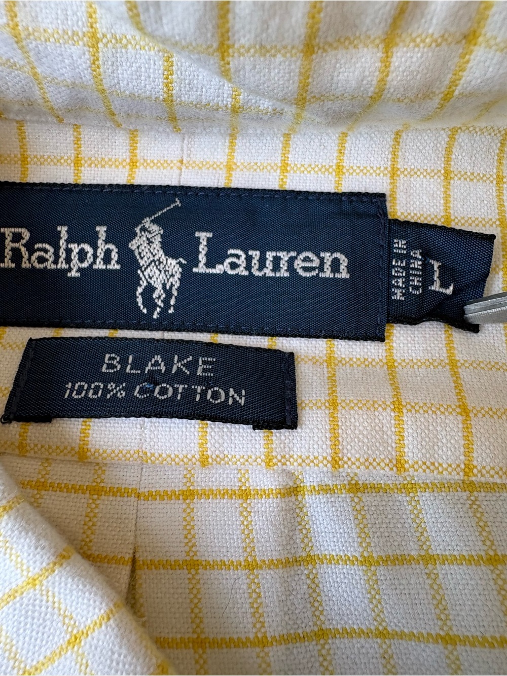 Ralph Lauren Men’s Yellow Windowpane Button-Down Shirt Blake 100% Cotton sz L - Picture 3 of 8